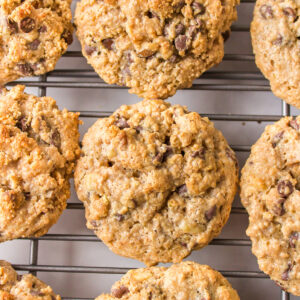 graham cracker chocolate chip cookies on a cooling rack