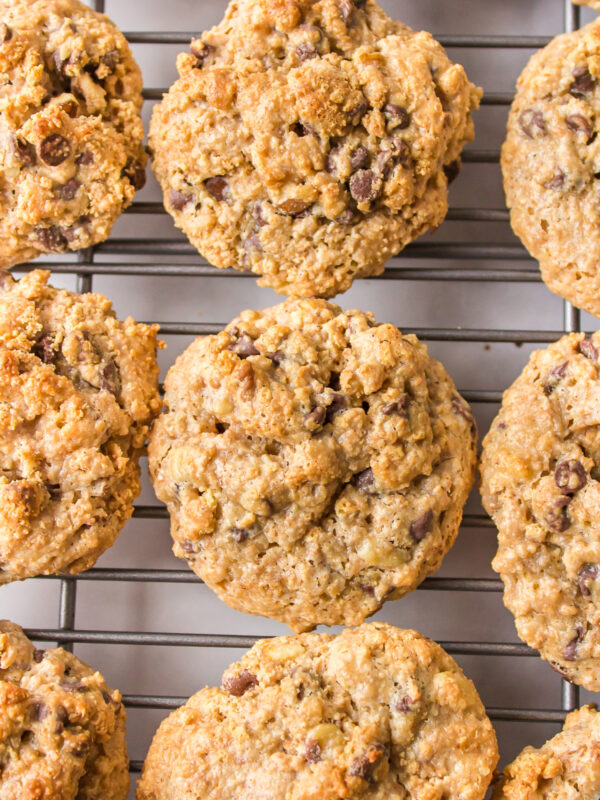graham cracker chocolate chip cookies on a cooling rack