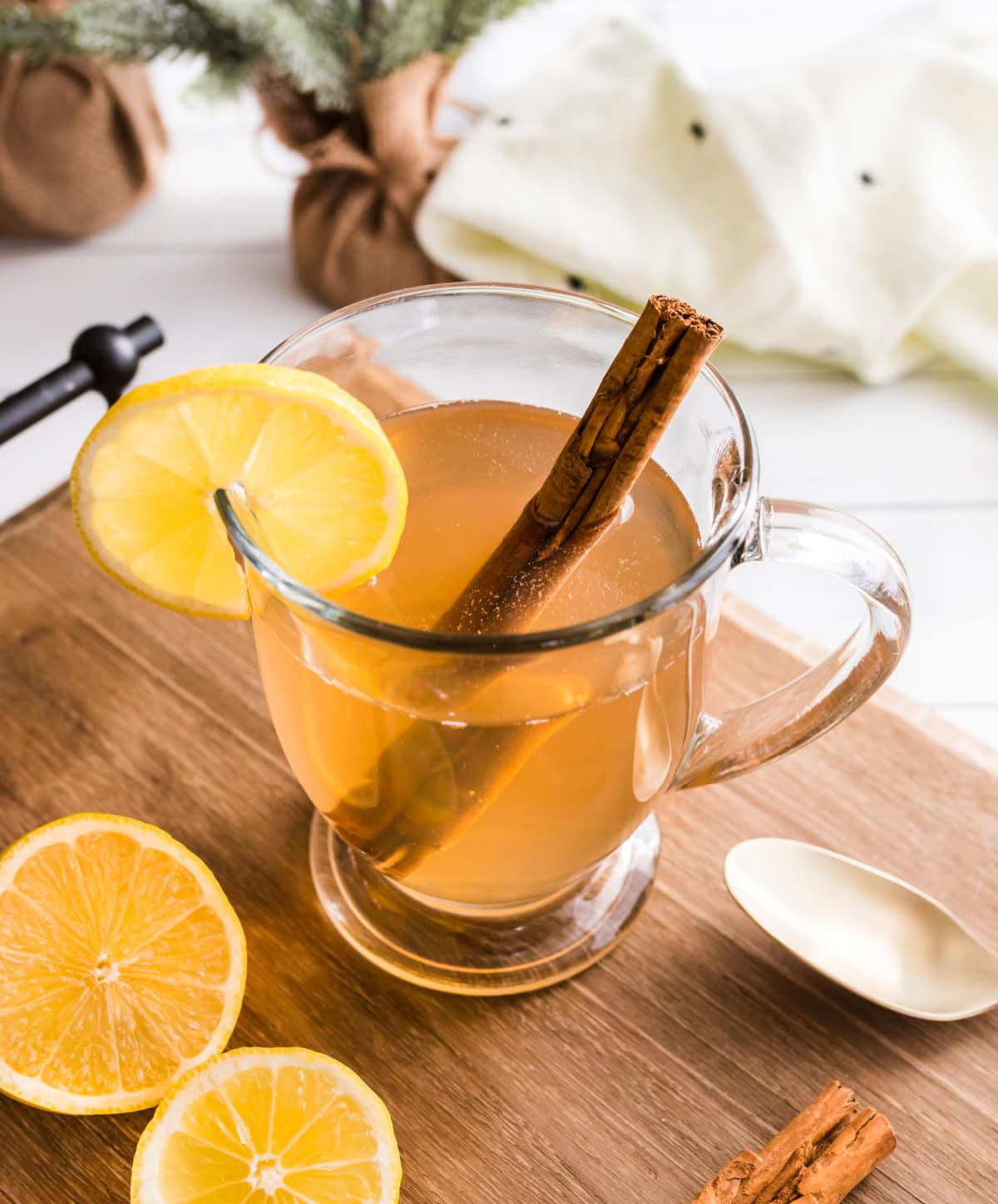 overhead peek into the glass of a hot toddy