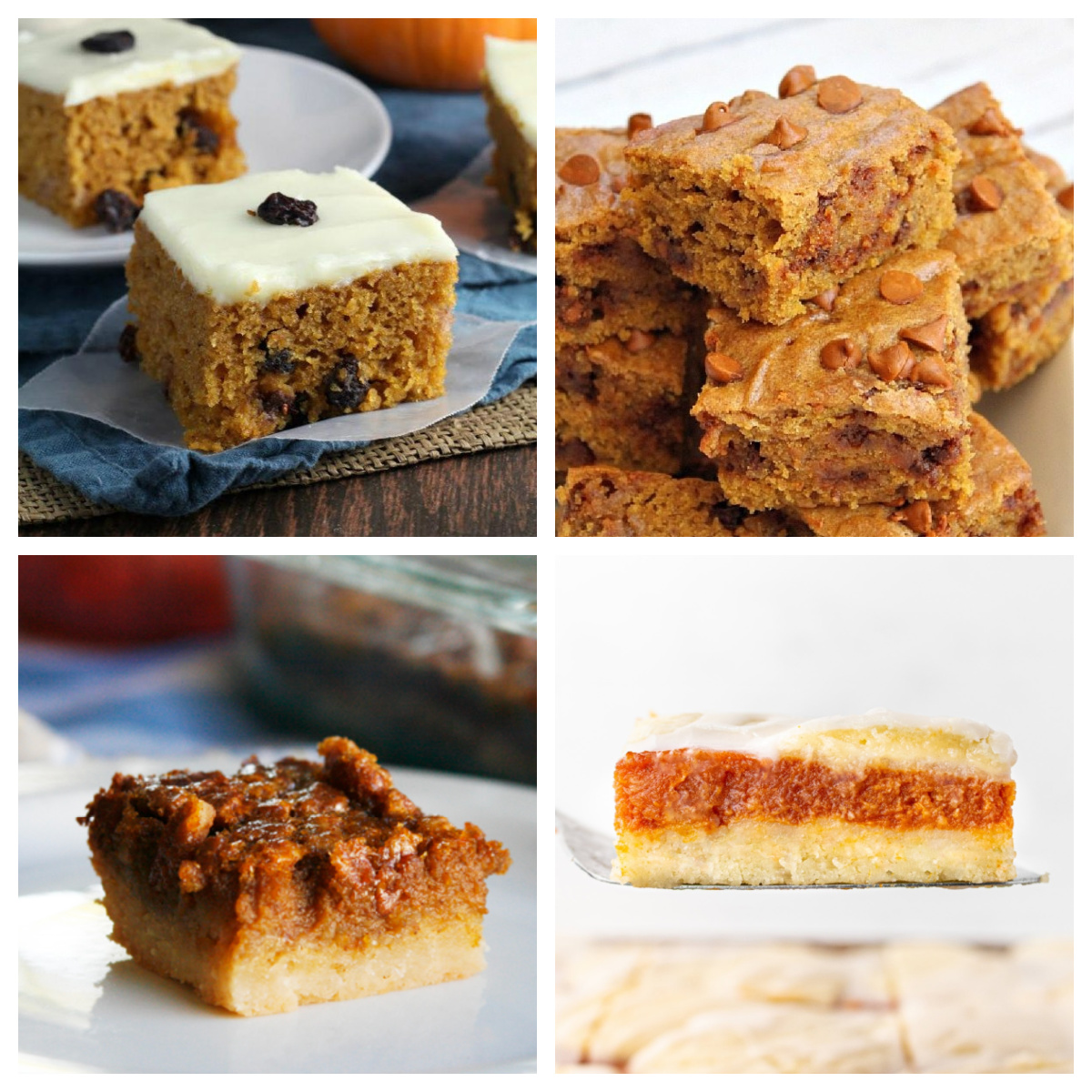 four photos of pumpkin bars