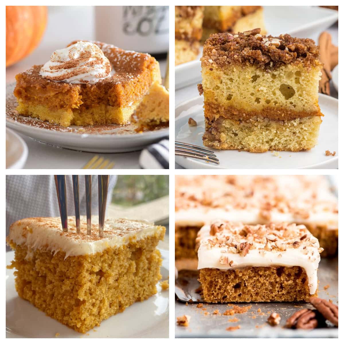 slices of pumpkin cake in a collage