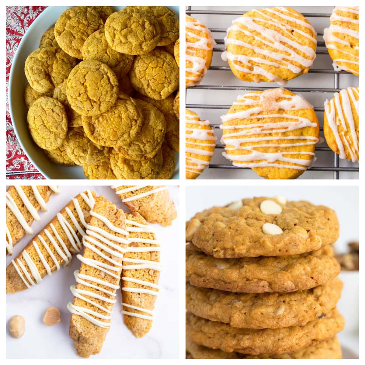 four photos showing pumpkin cookies